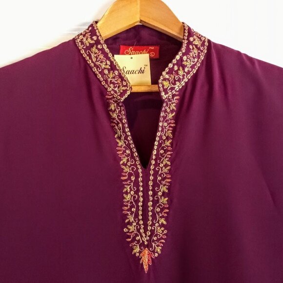 Saachi Purple Metallic Embroidered Kurti NWT - Picture 3 of 6